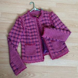 Tory Burch Houndstooth Pink Tweed Blazer Size 10